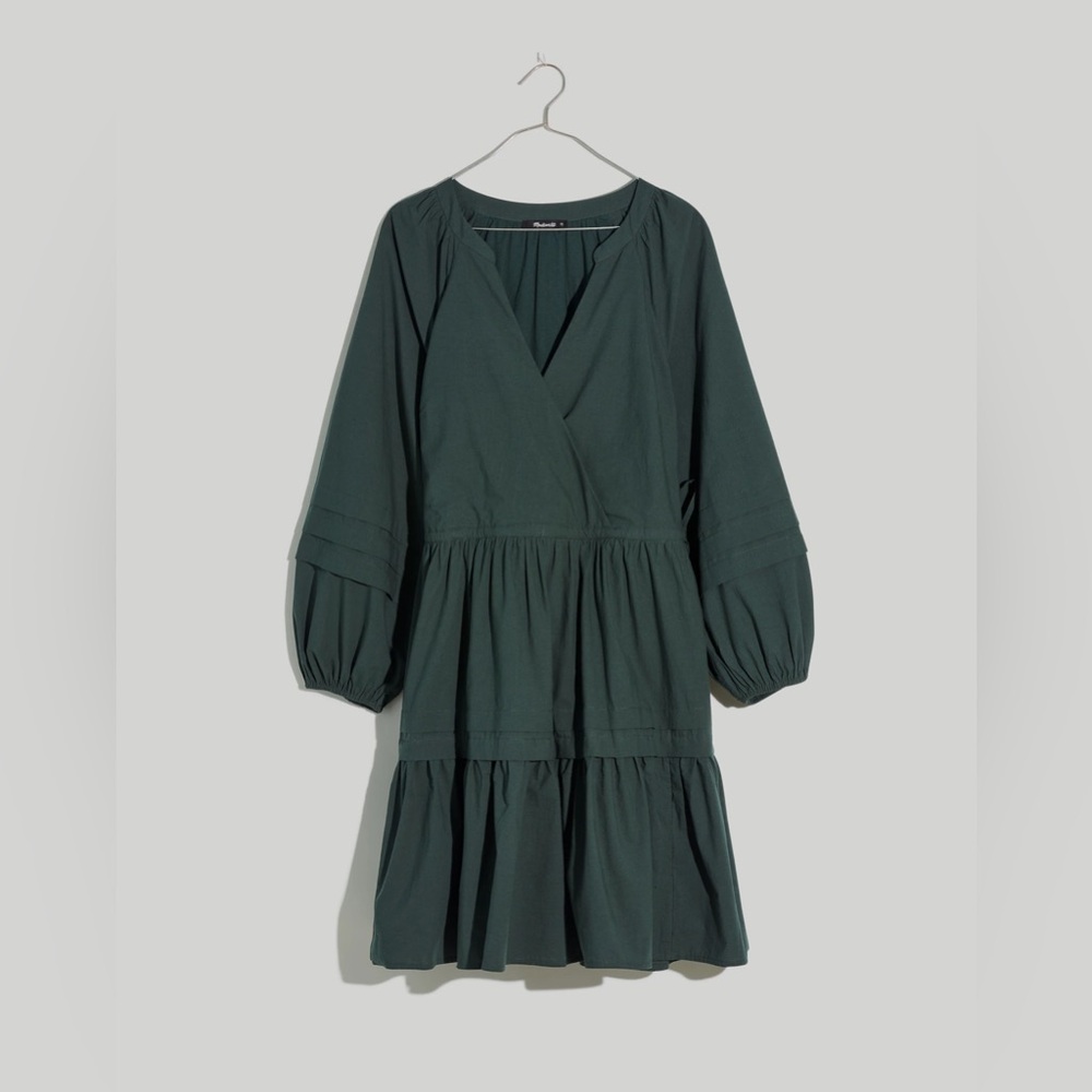 Madewell Crinkle Poplin Wrap Mini Dress green